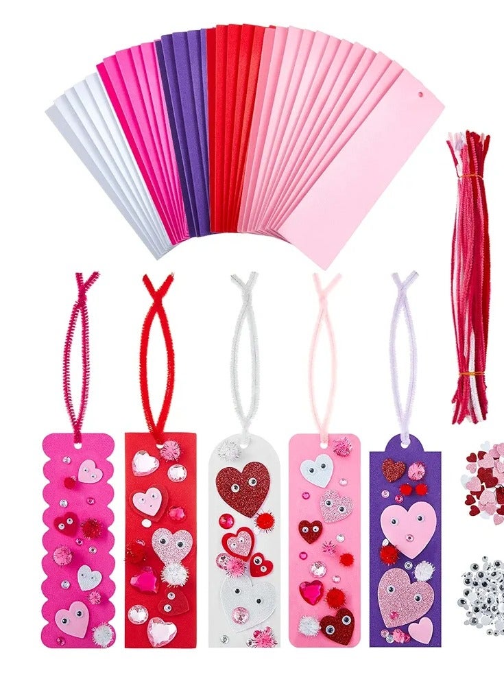 651 Pcs Valentine's Day Decoration DIY Foam Bookmarks Valentine Craft Kits with Assorted Hearts Stickers, Wiggle Eyes, Glitter Pom Poms, Pipe Cleaner for Kids Reading Classroom Activity Valentine Gift - Image 1