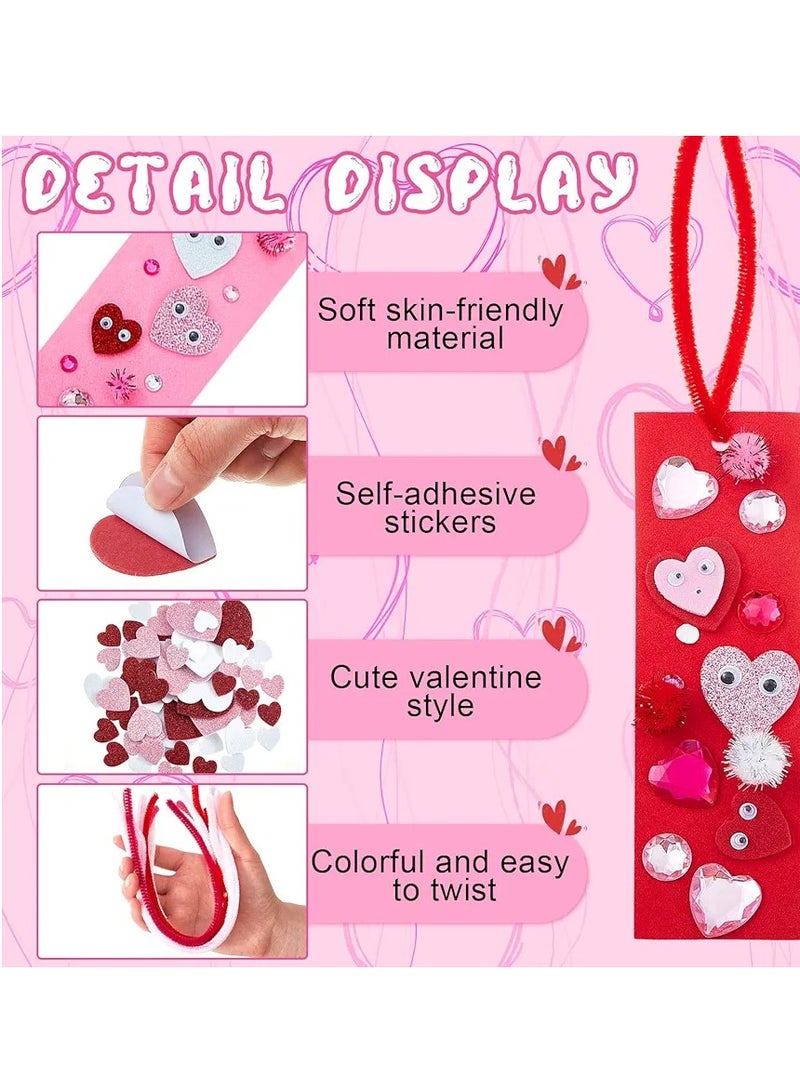 651 Pcs Valentine's Day Decoration DIY Foam Bookmarks Valentine Craft Kits with Assorted Hearts Stickers, Wiggle Eyes, Glitter Pom Poms, Pipe Cleaner for Kids Reading Classroom Activity Valentine Gift - Image 2