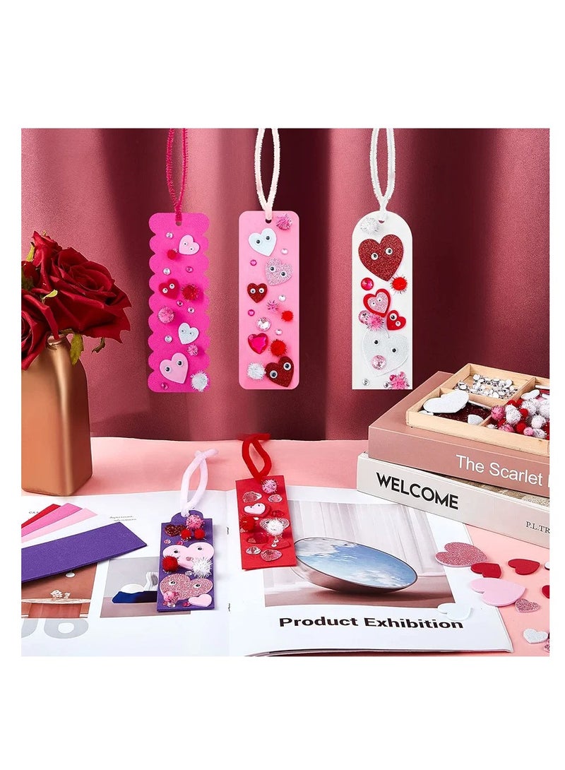 651 Pcs Valentine's Day Decoration DIY Foam Bookmarks Valentine Craft Kits with Assorted Hearts Stickers, Wiggle Eyes, Glitter Pom Poms, Pipe Cleaner for Kids Reading Classroom Activity Valentine Gift - Image 5