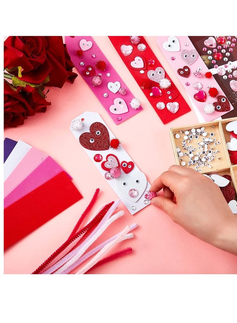 651 Pcs Valentine's Day Decoration DIY Foam Bookmarks Valentine Craft Kits with Assorted Hearts Stickers, Wiggle Eyes, Glitter Pom Poms, Pipe Cleaner for Kids Reading Classroom Activity Valentine Gift - Image 4