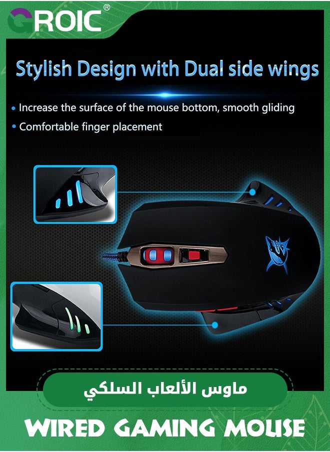 GROIC - Black Wired Gaming Mouse for Laptop Computer, Gamer USB PC Mouse Ergonomic Mice with 7 LED Backlight, 4 Adjustable DPI Up to 3200, Big Hands Mouse with 6 Buttons for Windows Mac Game Work - Image 1