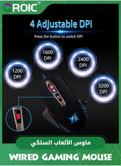 GROIC Black Wired Gaming Mouse for Laptop Computer, Gamer USB PC Mouse Ergonomic Mice with 7 LED Backlight, 4 Adjustable DPI Up to 3200, Big Hands Mouse with 6 Buttons for Windows Mac Game Work  - Image 4