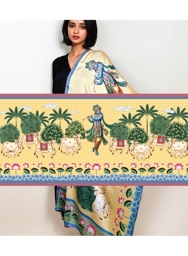 MaatirDesigns Krishna with Cows Soft Vegan Silk Stole Dupatta - Image 2
