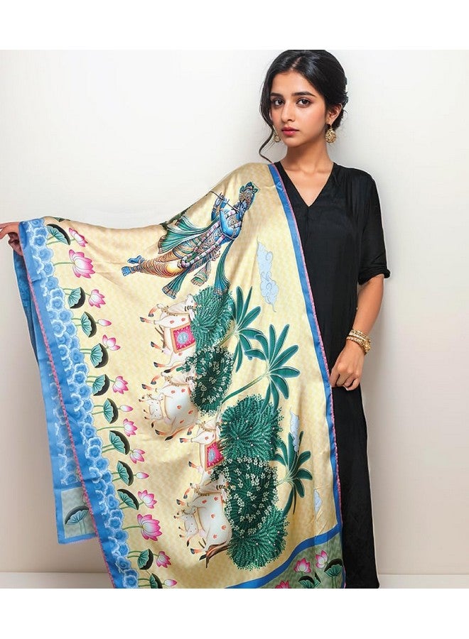 MaatirDesigns Krishna with Cows Soft Vegan Silk Stole Dupatta - Image 5