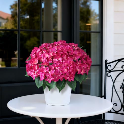 FOTEEWL Artificial Hydrangea Flower Topiary Trees - 2 Sets Faux Silk Flower Potted Plant, UV Resistant Fake Outdoor Hydrangea Bush for Front Door, Farmhouse,Garden, Porch Decor (Rose Red) - Image 4