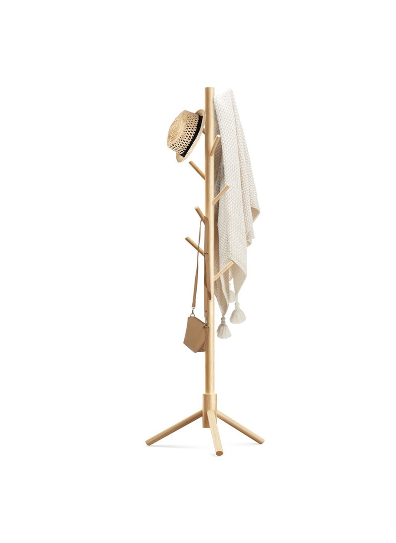 LEFAFA Freestanding Wooden Coat Rack, Multi-Functional Coat Tree with 8 Hooks, 3 Adjustable Sizes for Clothes, Hat, Handbags Stand Used in Bedroom Office Entryway Hallway  - Image 1