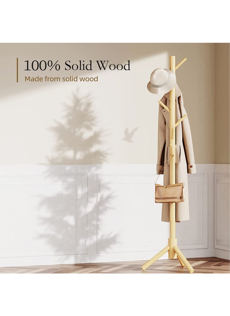 LEFAFA Freestanding Wooden Coat Rack, Multi-Functional Coat Tree with 8 Hooks, 3 Adjustable Sizes for Clothes, Hat, Handbags Stand Used in Bedroom Office Entryway Hallway  - Image 3