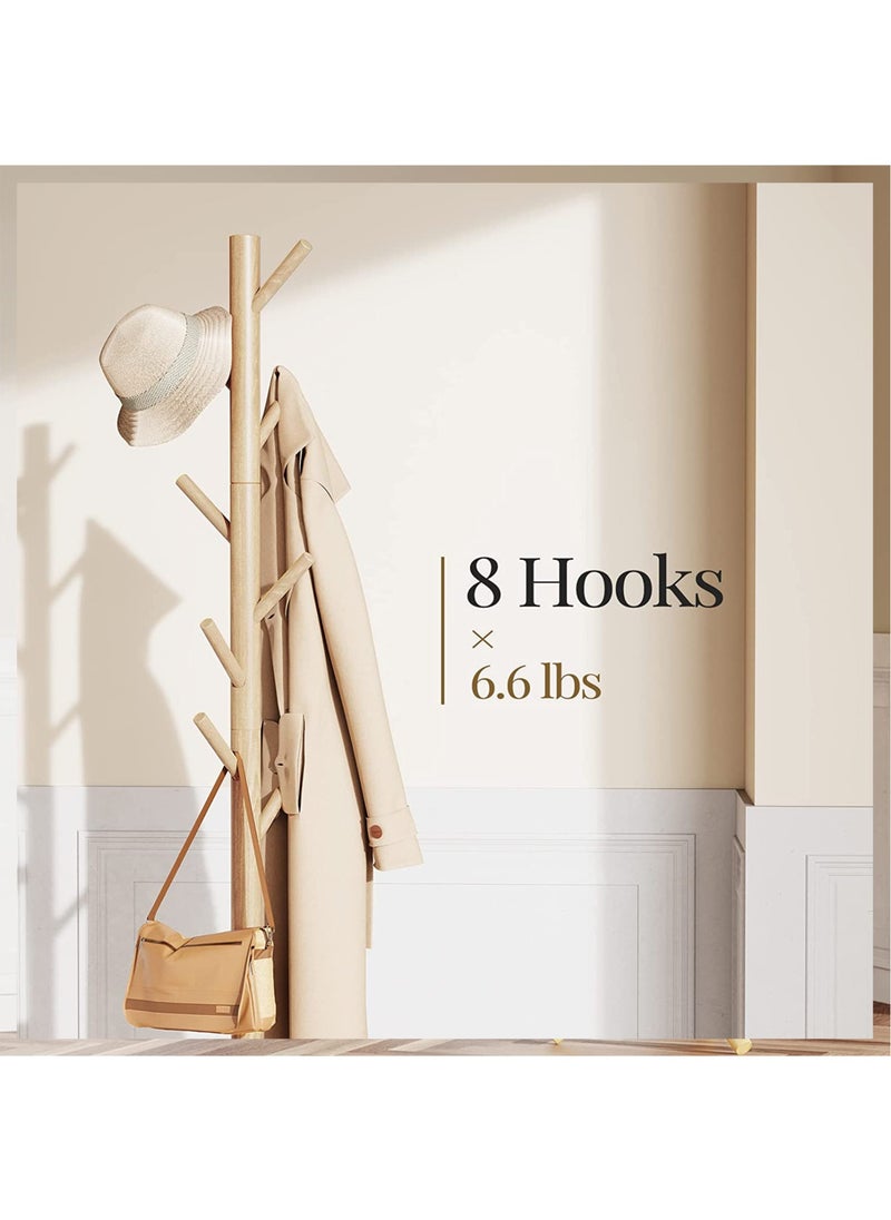 LEFAFA Freestanding Wooden Coat Rack, Multi-Functional Coat Tree with 8 Hooks, 3 Adjustable Sizes for Clothes, Hat, Handbags Stand Used in Bedroom Office Entryway Hallway  - Image 4