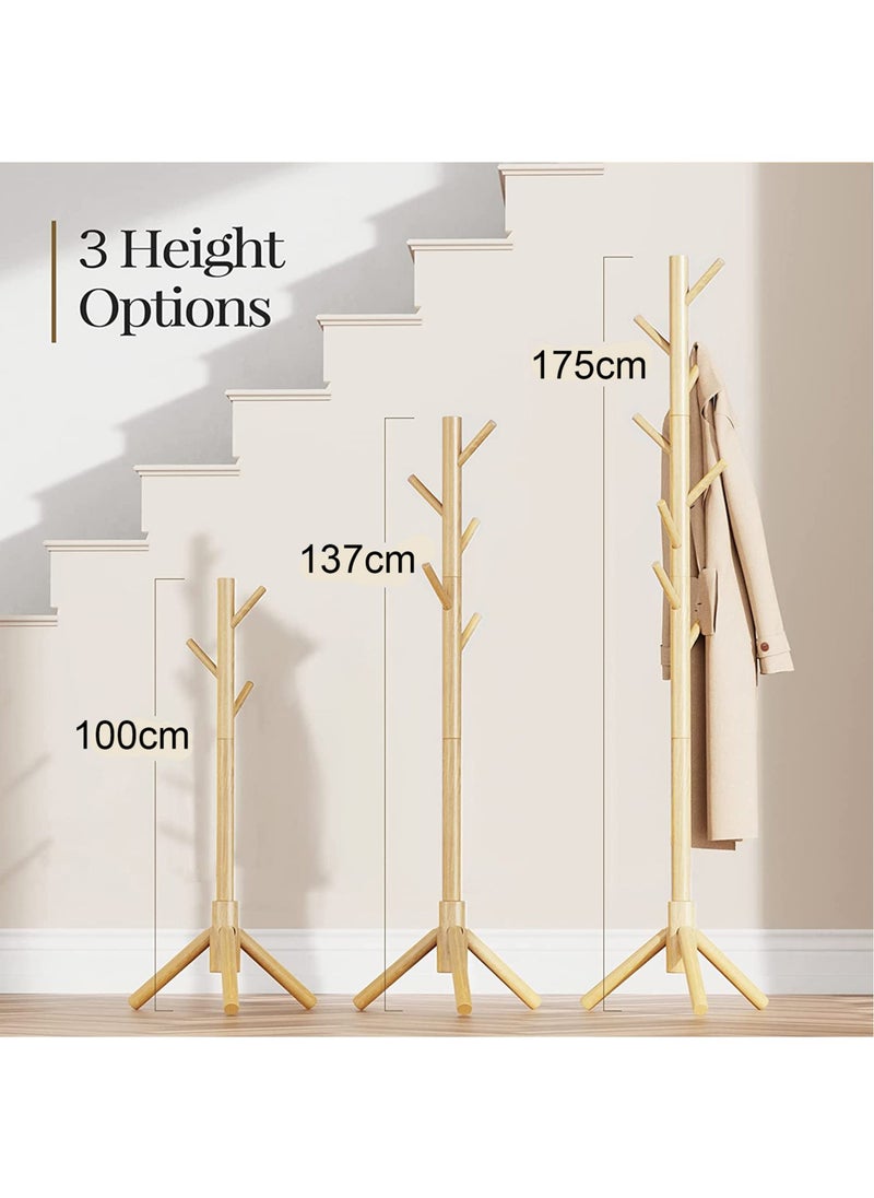 LEFAFA Freestanding Wooden Coat Rack, Multi-Functional Coat Tree with 8 Hooks, 3 Adjustable Sizes for Clothes, Hat, Handbags Stand Used in Bedroom Office Entryway Hallway  - Image 5