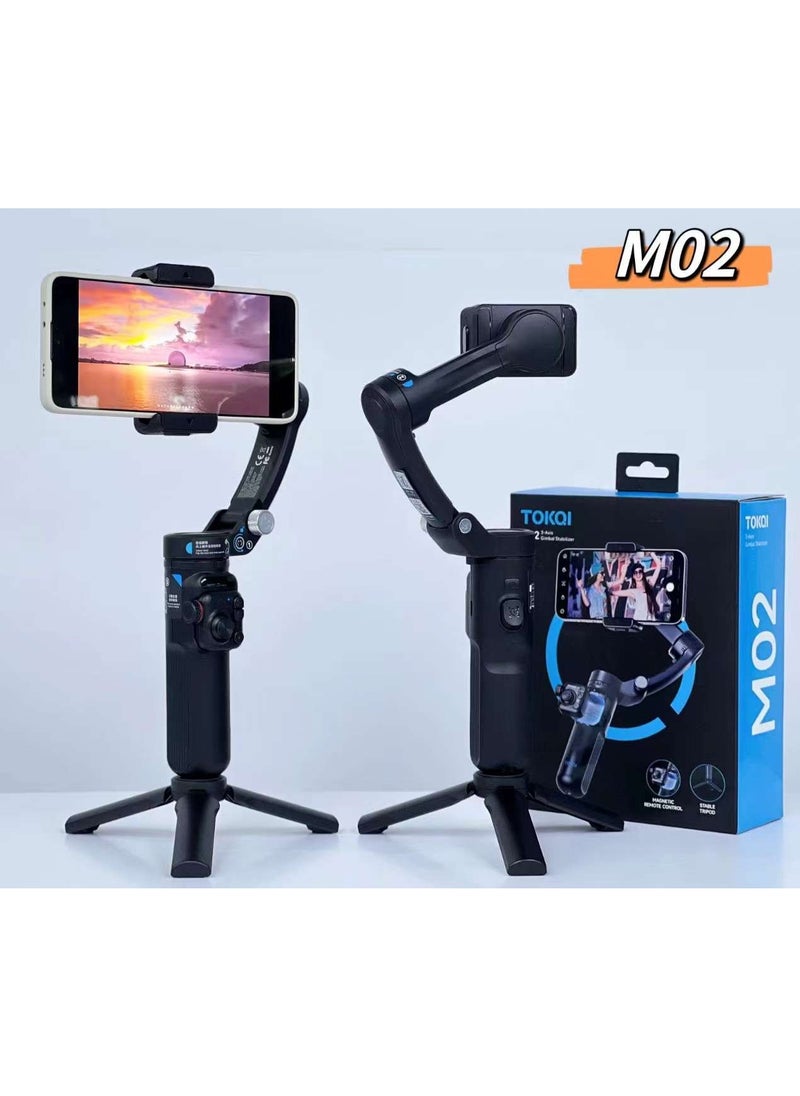 TOKQI New M02 Folding Three-axis Gimbal Stabilizer Tripod Smart Face Tracking Phone Selfie Stick with Fill Light Tripod  - Image 4