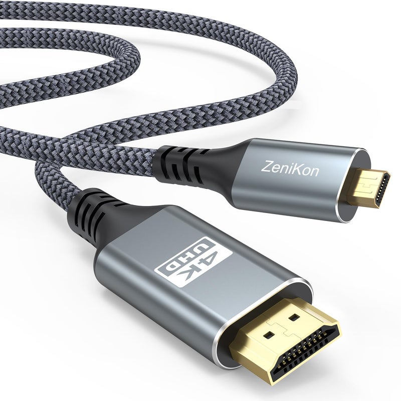 ZeniKon 4K Micro HDMI to HDMI Cable 6FT, High Speed HDMI to Micro HDMI Cable Adapter Nylon Braided 4K@60Hz, 2K@165Hz, HDR, ARC, 3D for Raspberry Pi 5/4, Camera, Laptop, Video Capture Card - Image 1