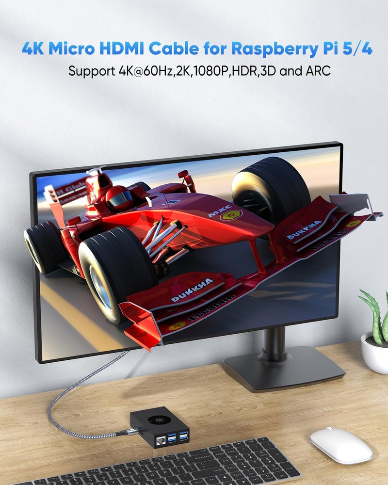 ZeniKon 4K Micro HDMI to HDMI Cable 6FT, High Speed HDMI to Micro HDMI Cable Adapter Nylon Braided 4K@60Hz, 2K@165Hz, HDR, ARC, 3D for Raspberry Pi 5/4, Camera, Laptop, Video Capture Card - Image 3