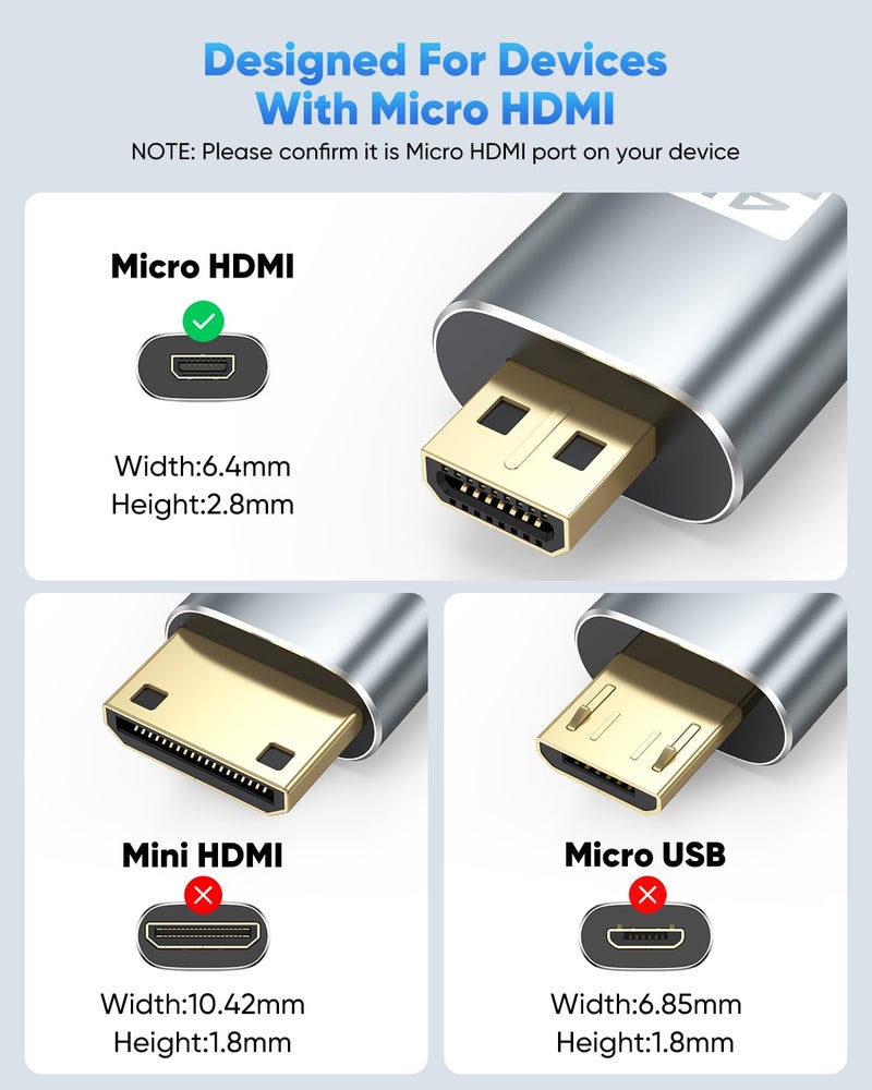 ZeniKon 4K Micro HDMI to HDMI Cable 6FT, High Speed HDMI to Micro HDMI Cable Adapter Nylon Braided 4K@60Hz, 2K@165Hz, HDR, ARC, 3D for Raspberry Pi 5/4, Camera, Laptop, Video Capture Card - Image 5