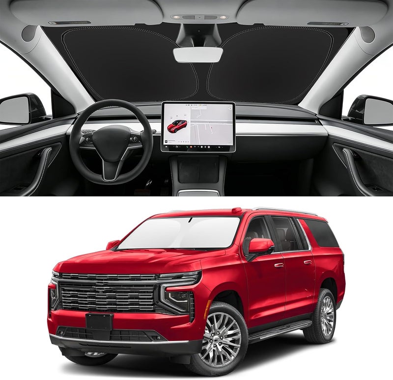 SLOGENTO Windshield Sun Shade Sunshade for 2021-2023 2024 2025 Chevrolet Chevy Suburban Accessories Dual-Layer 240T Reflective Windshield Cover Front Window Protector Sun Visor Blocks UV Rays Keep Car Cooler - Image 1