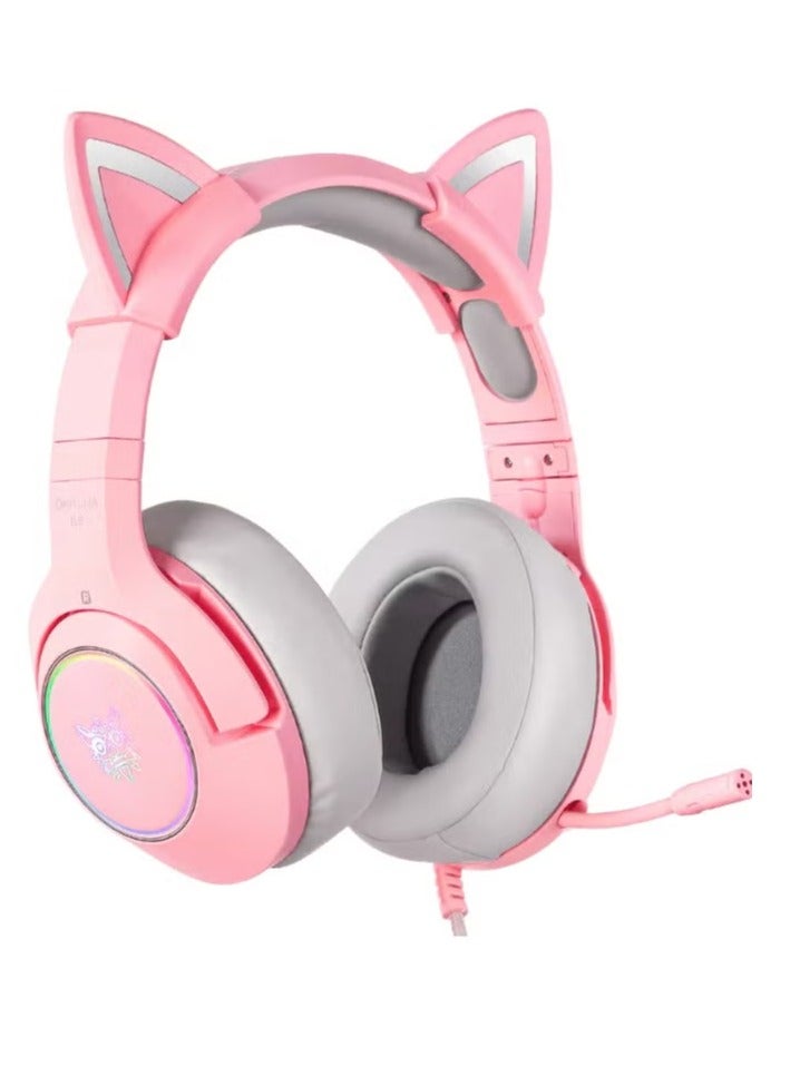 ELTRAZONE K9 Wired Gaming Headset Over-Ear Gaming Headphones with Removable Cat Ears & Microphone – High-Quality Stereo Sound, Noise-Canceling Mic, Comfortable Over-Ear Cushions, RGB Lights, Adjustable Headband – Compatible with PC, PS4, Xbox, Mobile Devices – Pink  - Image 2