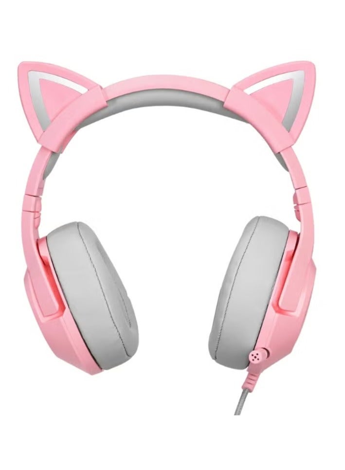 ELTRAZONE K9 Wired Gaming Headset Over-Ear Gaming Headphones with Removable Cat Ears & Microphone – High-Quality Stereo Sound, Noise-Canceling Mic, Comfortable Over-Ear Cushions, RGB Lights, Adjustable Headband – Compatible with PC, PS4, Xbox, Mobile Devices – Pink  - Image 3
