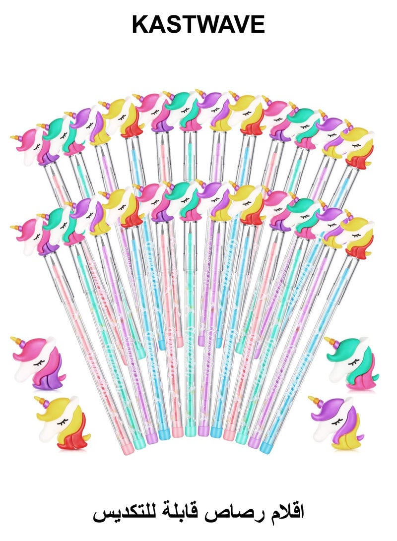 KASTWAVE Unicorn Stackable Push Pencils for Kid Non-Sharpening Pencils, Unicorn Party Favors (4 Color, 28 Pcs) - Image 1