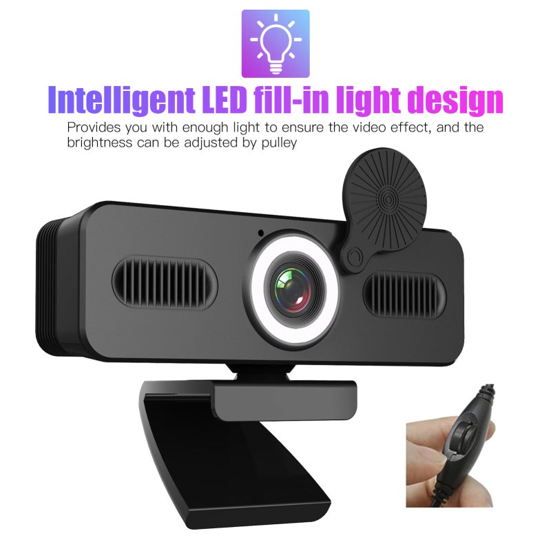 Webcam 1080P FHD With Built-in Fill-in Light Noise Cancelling Microphone - Privacy Cover Wide Angle Lens For Indoor Video Conferencing Streaming Online Teaching - Image 5