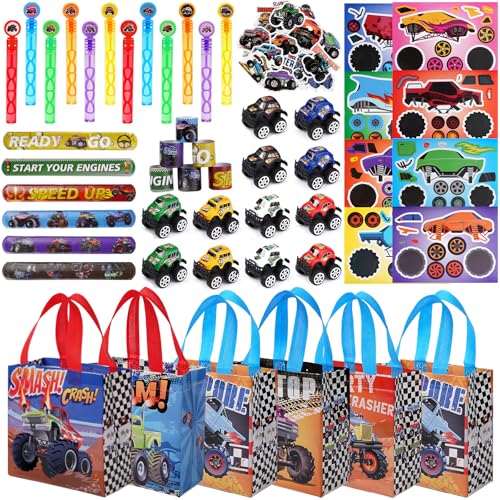 Vanblue Truck Car Party Favors Set Cars Themed Birthday Party Decorations Supplies 110Pcs Slap Bracelet DIY Sticker Gift for Boy Kids Treat Bags Stuffers Pinata Filler Classroom Rewards - Image 1