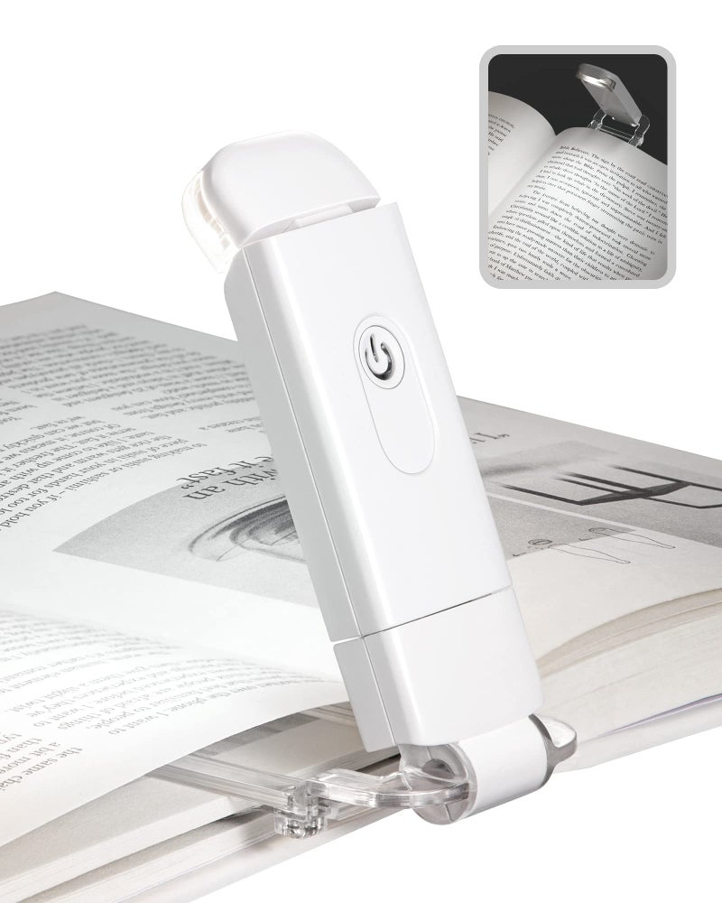 DEWENWILS Book Reading Light with Clip, USB Rechargeable Booklight for Reading in Bed, Eye Care LED Book Lamp for Kids, Bookworms,2 Brightness Levels (White) - Image 1