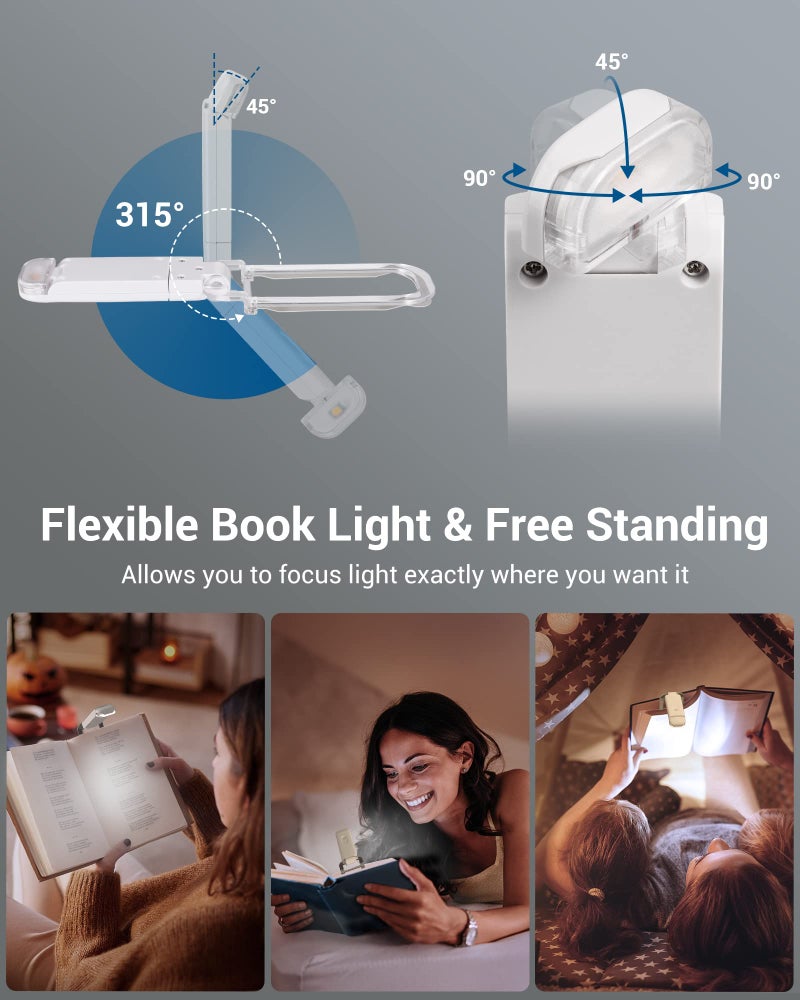 DEWENWILS Book Reading Light with Clip, USB Rechargeable Booklight for Reading in Bed, Eye Care LED Book Lamp for Kids, Bookworms,2 Brightness Levels (White) - Image 4