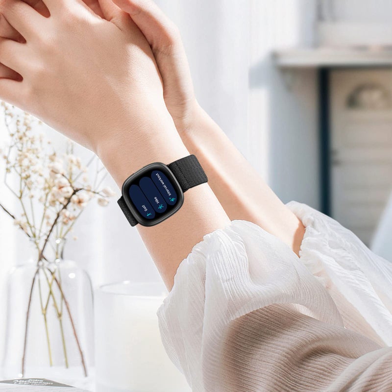 FINTIE Elastic Band Compatible with Fitbit Versa 4 3, Sense 2 1 Bands, Soft Nylon Stretch Strap Replacement Accessories Wristband, Black - Image 5