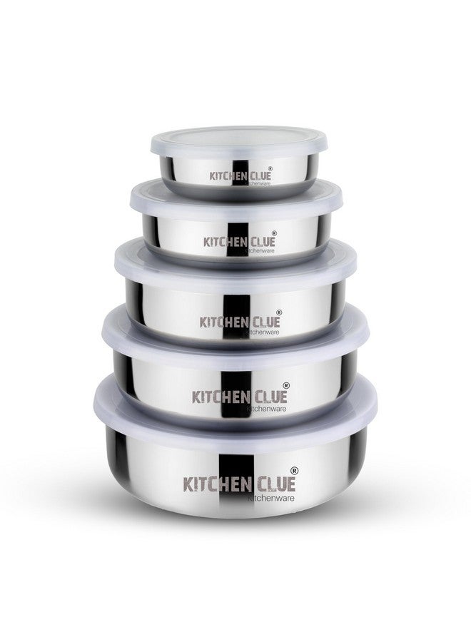 KITCHEN CLUE Stainless Steel Food Storage Containers For Kitchen Office I Airtight & Leak-Proof Lids I BIS-Approved I Highly Durable & Sturdy I Easy To Clean & Maintain I Pack Of 5 Pcs Steel Container - Image 1