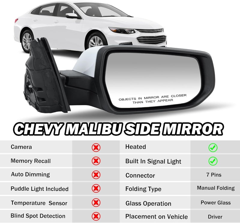 MOFOAP Passenger Side View Mirror for 2016-2022 Chevrolet Malibu LT Hybrid - Heated with Turn Signal - Image 3