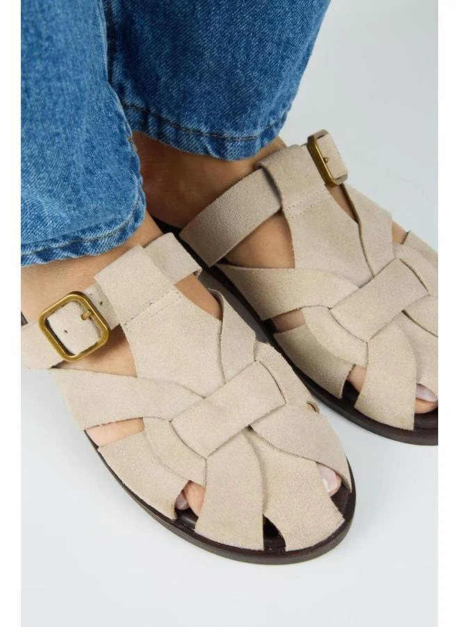 Manijero  Qurina Women's Real Leather Caged Beige Slippers. for Women | Best Price UAE