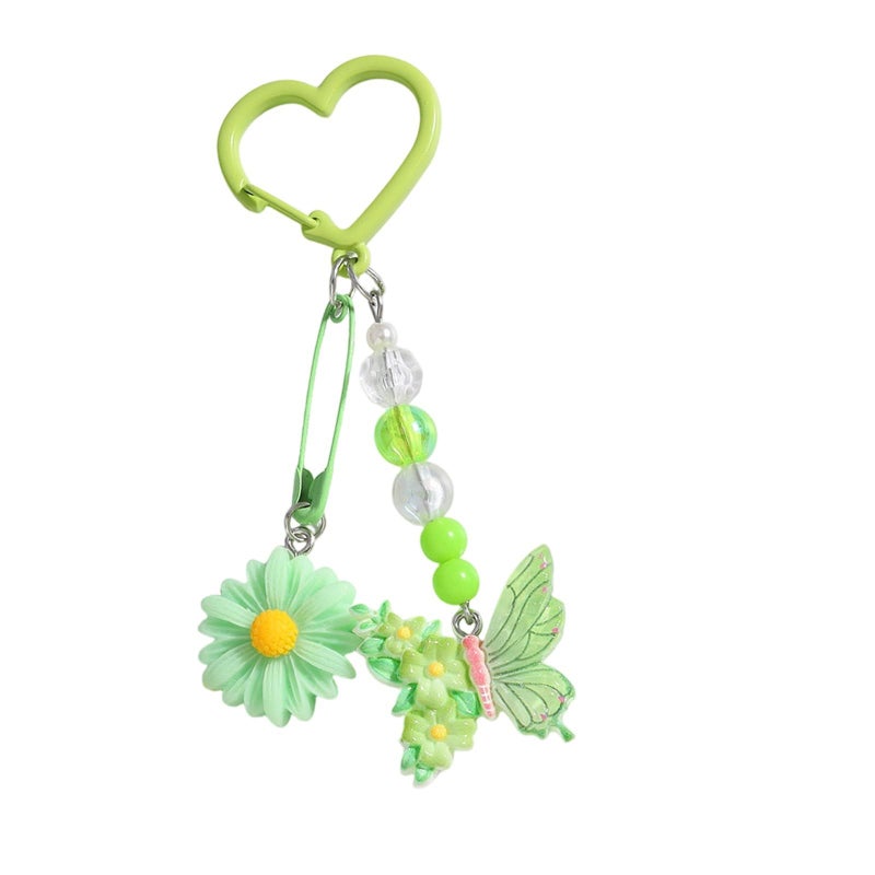 Elegant Beaded Star Daisies Flower Butterfly Keychain Sturdy Alloy Resin Charm Bag Backpack Accessory Green - Image 2