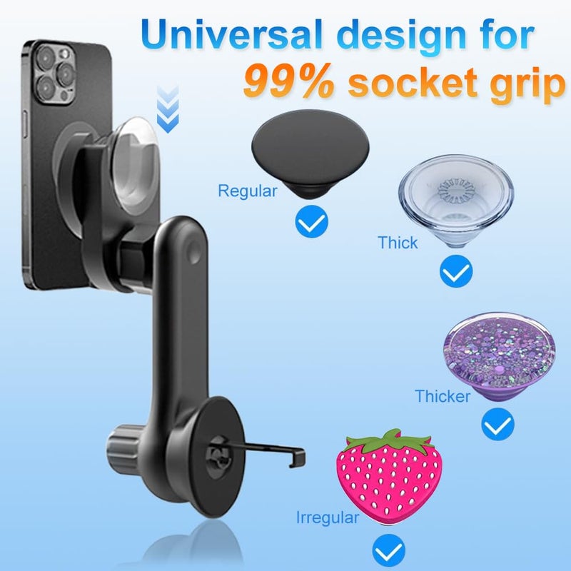 JCTRIWAY Car Phone Holder for Socket Mount, Air Vent Car Phone Holder for Pop Grip [Never Blocking] AC Vent Clip Phone Mount 360Â° Adjustable Works with Popsocket Car Mount for iPhone Samsung All Smartphones - Image 3