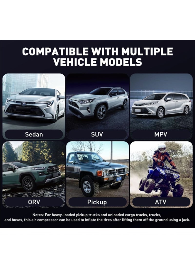 ضاغط هواء رقمي محمول لنفخ إطارات السيارات، مضخة هواء رقمية محمولة بقوة 150 رطل لكل بوصة مربعة مع أسطوانة مزدوجة 30 ملم للخدمة الشاقة/إيقاف تلقائي/مصباح LED/مقبض معدني، مقياس ضغط الهواء، مضخة نفخ الإطارات - احترافية لسيارات الدفع الرباعي والطرق الوعرة والشاحنات