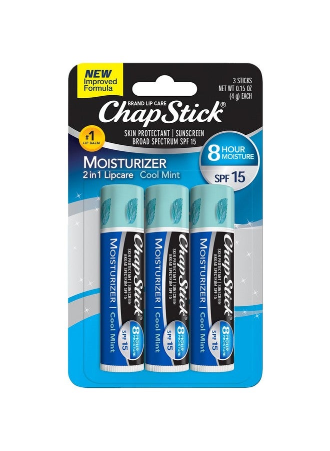 تشابستيك مرطب شفاه تشابستيك 2 في 1 للعناية بالشفاه بعامل حماية من الشمس 15، بنكهة النعناع المنعش، عبوة من 3 قطع - مرطب شفاه واقي من الشمس مع الصبار وفيتامين هـ، 0.15 مل - Image 1