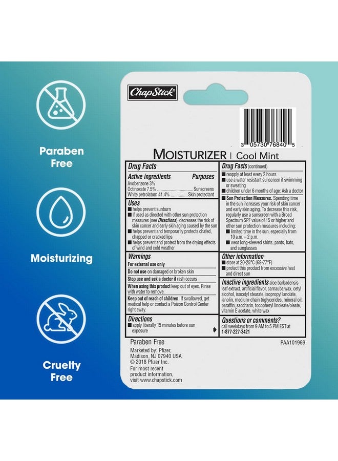 تشابستيك مرطب شفاه تشابستيك 2 في 1 للعناية بالشفاه بعامل حماية من الشمس 15، بنكهة النعناع المنعش، عبوة من 3 قطع - مرطب شفاه واقي من الشمس مع الصبار وفيتامين هـ، 0.15 مل - Image 2