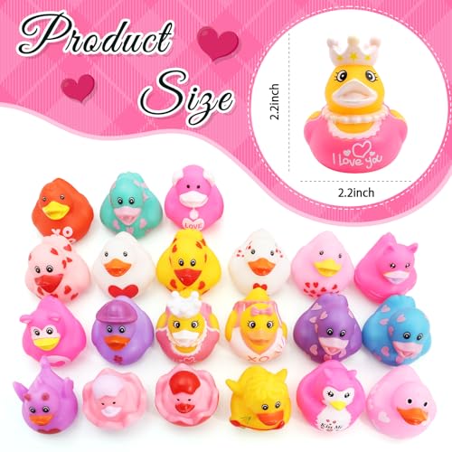 Diteryy 30 Pack Valentines Rubber Ducks23 Inch Bulk Floater Ducks for Ducking Assortment Rubber Duckies for Kids Baby Bath ToysBirthday Gifts Party Favors Summer Beach Pool Activity Toys - Image 5