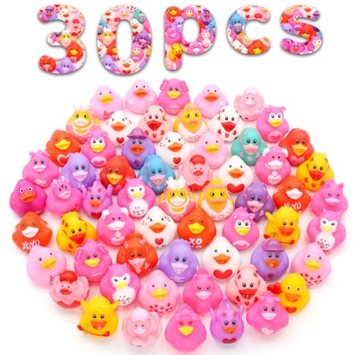 Diteryy 30 Pack Valentines Rubber Ducks23 Inch Bulk Floater Ducks for Ducking Assortment Rubber Duckies for Kids Baby Bath ToysBirthday Gifts Party Favors Summer Beach Pool Activity Toys - Image 1