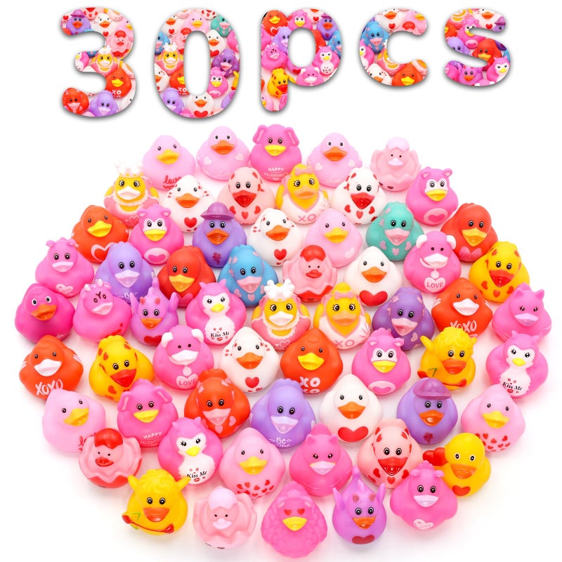 Diteryy 30 Pack Valentines Rubber Ducks23 Inch Bulk Floater Ducks for Ducking Assortment Rubber Duckies for Kids Baby Bath ToysBirthday Gifts Party Favors Summer Beach Pool Activity Toys - Image 3