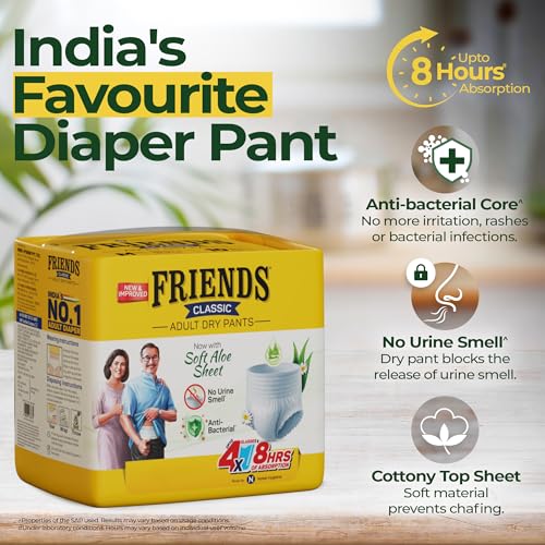 Friends Classic Adult Diaper Pants M Size| 10 Count (Medium) | Waist 25-48 inch | Aloe Vera | Unisex | Leakproof | Quick & Even Absorption | Long Protection hours | Brief-Like Fit | Odour Lock | Elastic Waist & Anti-Bacterial Absorbent Core - Image 3
