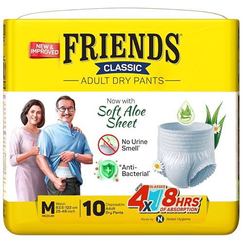 Friends Classic Adult Diaper Pants M Size| 10 Count (Medium) | Waist 25-48 inch | Aloe Vera | Unisex | Leakproof | Quick & Even Absorption | Long Protection hours | Brief-Like Fit | Odour Lock | Elastic Waist & Anti-Bacterial Absorbent Core - Image 1