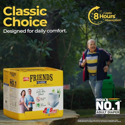 Friends Classic Adult Diaper Pants M Size| 10 Count (Medium) | Waist 25-48 inch | Aloe Vera | Unisex | Leakproof | Quick & Even Absorption | Long Protection hours | Brief-Like Fit | Odour Lock | Elastic Waist & Anti-Bacterial Absorbent Core - Image 2