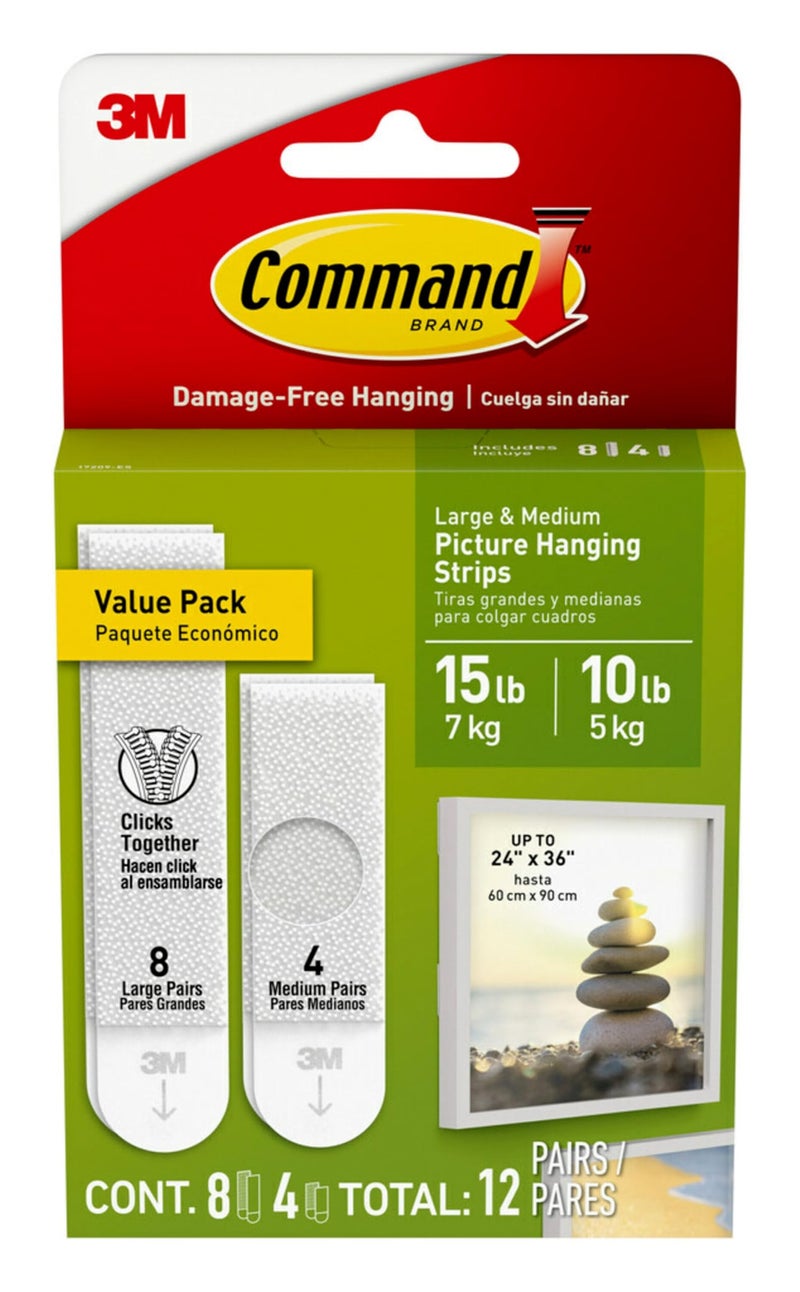 Command 3M Command Picture Hanging Strips – Removable Hanging Strips for Large Picture Frames – Value Pack - 4 Pairs (Medium), 8 Pairs (Large) - Image 1