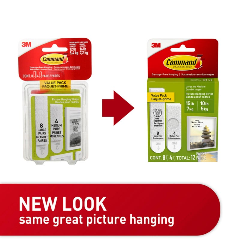 Command 3M Command Picture Hanging Strips – Removable Hanging Strips for Large Picture Frames – Value Pack - 4 Pairs (Medium), 8 Pairs (Large) - Image 5