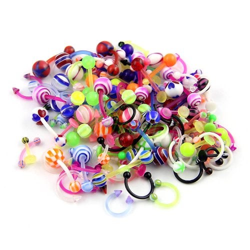 CrazyPiercing Wholesale 80 Flexible Lip Tongue Eyebrow Bar Rings Barbell Piercing Body Jewelry Multicolor - Image 3
