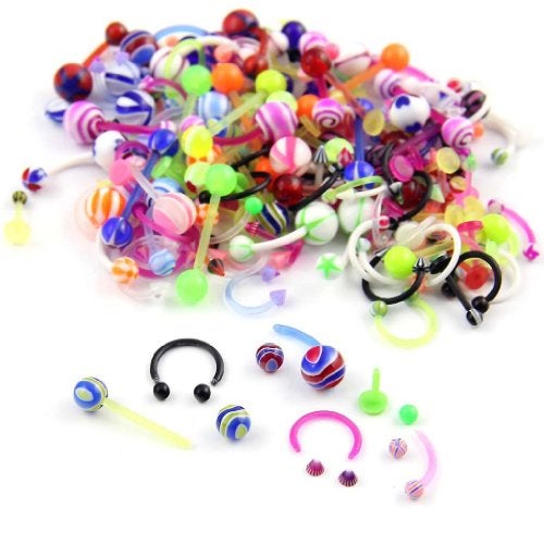 CrazyPiercing Wholesale 80 Flexible Lip Tongue Eyebrow Bar Rings Barbell Piercing Body Jewelry Multicolor - Image 2
