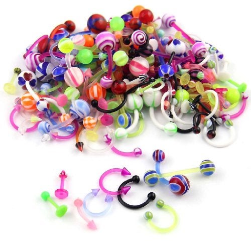 CrazyPiercing Wholesale 80 Flexible Lip Tongue Eyebrow Bar Rings Barbell Piercing Body Jewelry Multicolor - Image 1