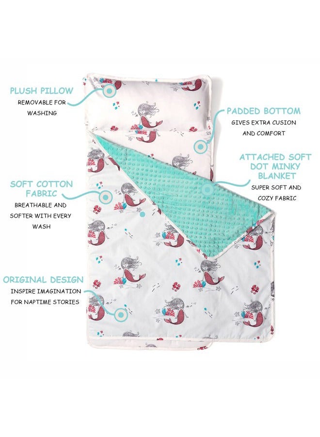 JumpOff Jo Toddler Nap Mat - Sleeping Bag for Kids with Removable Pillow and Ultra Soft Blanket for Preschool, Daycare, and Sleepovers - Mermaids - Image 2