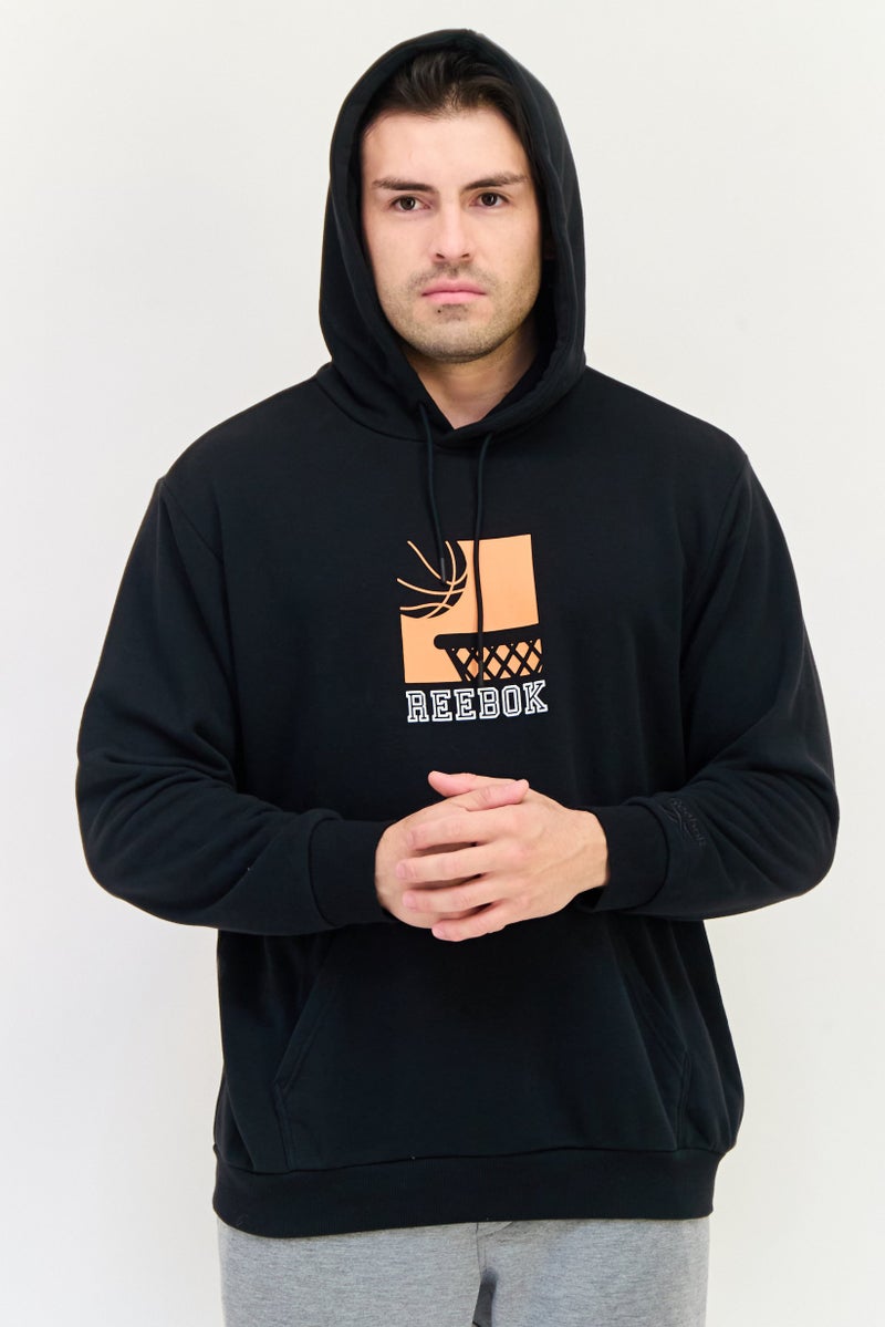 Reebok Men Sportswear Fit Brand Logo Long Sleeves Basketball Hoodie, Black - Image 1