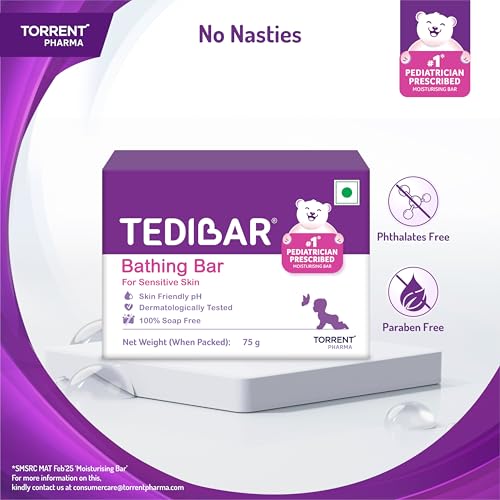 Tedibar Moisturising Baby Bathing Bar 75g (Pack of 1) 100% Soap Free No. 1* Pediatrician Prescribed Moisturising Bar - By Torrent Pharma - Image 5