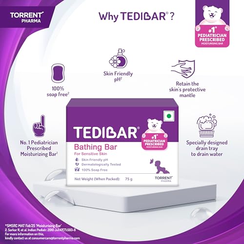 Tedibar Moisturising Baby Bathing Bar 75g (Pack of 1) 100% Soap Free No. 1* Pediatrician Prescribed Moisturising Bar - By Torrent Pharma - Image 3