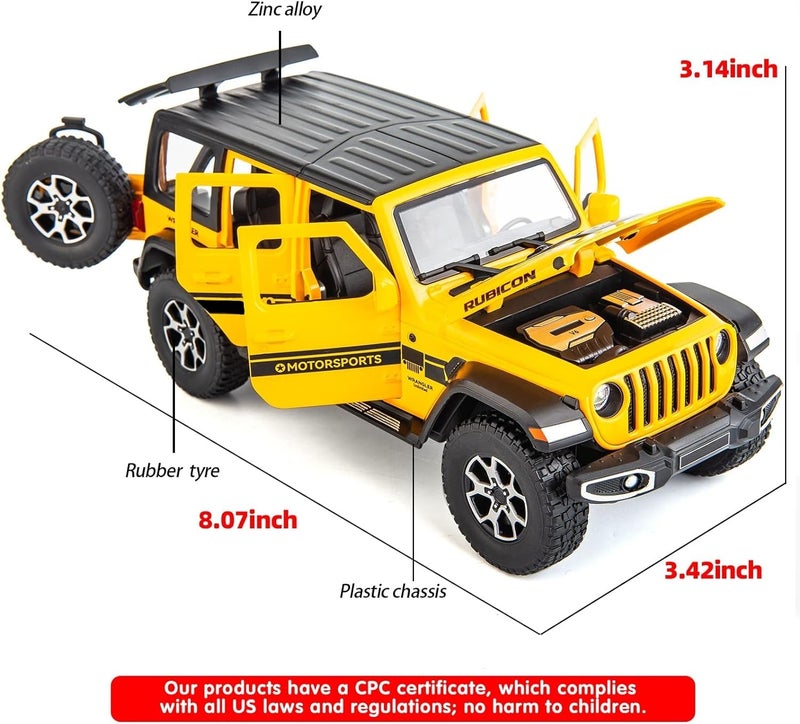 BDTCTK OffRoad 7 Door for Wrangler Diecast Toy Car Model 122 Scale Metal Alloy Vehicle for Kids Boys Girls Adults Doors Open Light and Sound Gifts Yellow - Image 3